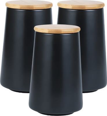 The Better Home Ceramic Utility Container  - 850 ml(Pack of 3, Black)
