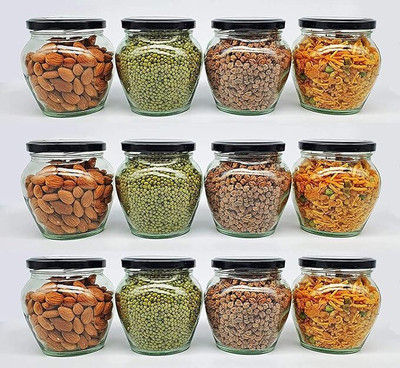 b7 Creations Glass Grocery Container  - 400 ml(Pack of 12, Black)