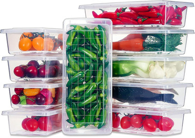 STARKENDY Plastic Fridge Container  - 1500 ml(Pack of 10, Clear)