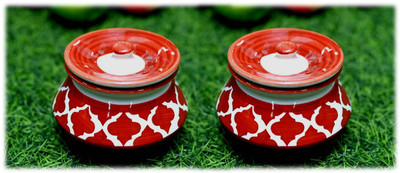 Jetwals Ceramic Pickle Jar  - 300 ml(Pack of 2, Red)