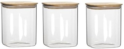 HALO NATION Glass, Wooden Utility Container  - 950 ml(Pack of 3, Clear)