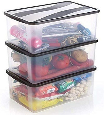 UNDERZZONE Plastic Grocery Container  - 2000 ml(Pack of 3, Clear)