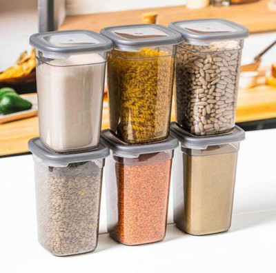 HELOVIA Plastic Grocery Container  - 1200 ml(Pack of 6, Grey)