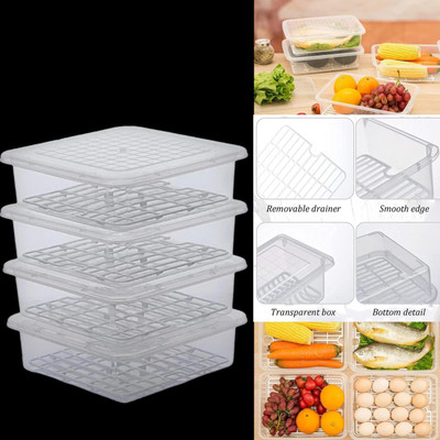 AIROMOON Plastic Fridge Container  - 2500 ml(Pack of 4, White)