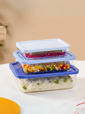 Nestasia Glass Utility Container  - 2400 ml(Pack of 3, Light Blue)
