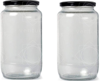 AFAST Glass Cookie Jar  - 1000 ml(Pack of 2, Clear)