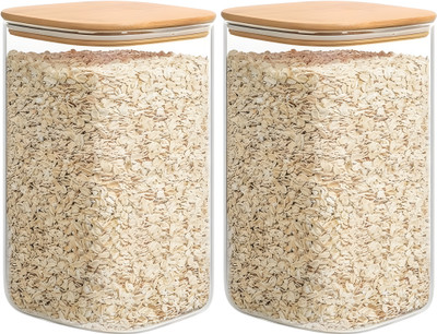 GRACIOUS MART Glass Grocery Container  - 1250 ml(Pack of 2, Transparent)