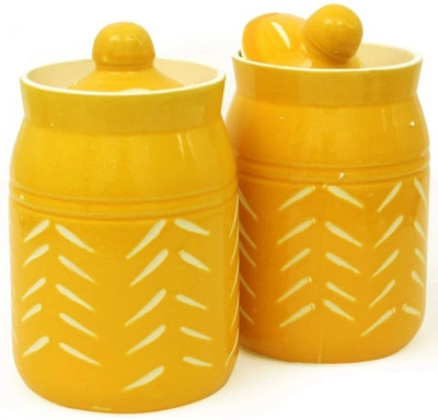 Nayi Umang Ceramic Pickle Jar  - 500 ml(Pack of 2, Yellow)