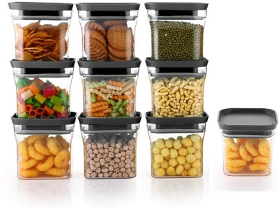 Linear Plastic Grocery Container  - 600 ml(Pack of 10, Black)