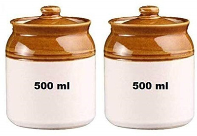 GleamSun Ceramic Pickle Jar  - 500 ml(Pack of 2, White)