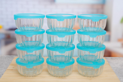 Urban Centre Glass Utility Container  - 200 ml(Pack of 12, Blue)