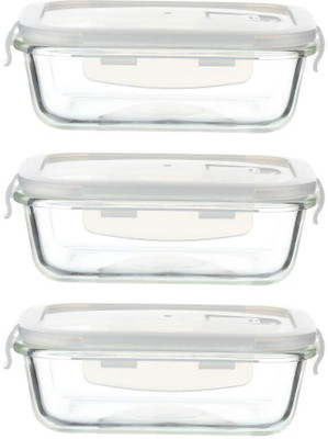 IndusBay Glass Fridge Container  - 350 ml(Pack of 3, Clear)