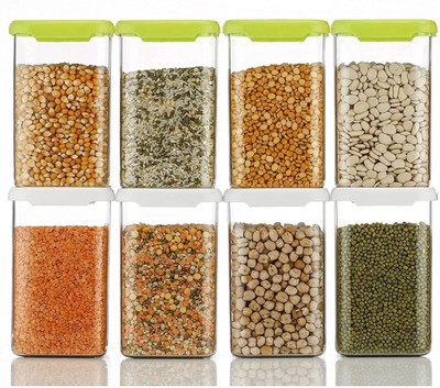 SKYHEART Plastic Grocery Container  - 1100 ml(Pack of 8, Green, White)