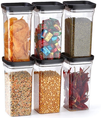 SARAZA Plastic Grocery Container  - 1250 ml(Pack of 6, Black)