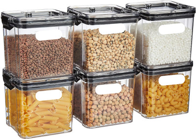 Gripwell Plastic Grocery Container  - 400 ml(Pack of 6, Black)