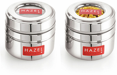 HAZEL Steel Grocery Container  - 200 ml(Pack of 2, Silver)