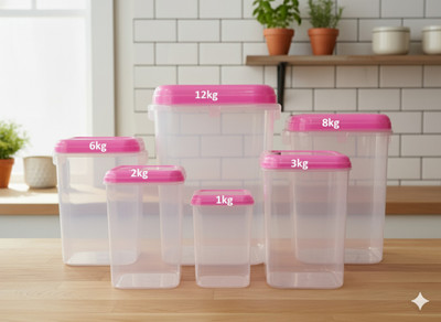 Racoon Plastic Grocery Container  - 12000 ml, 8000 ml, 6000 ml, 3000 ml, 2000 ml, 1000 ml(Pack of 6, Pink)