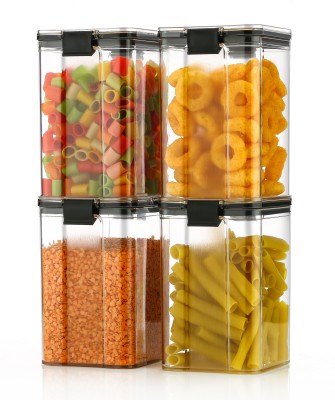 CONQUER Plastic Grocery Container  - 1100 ml(Pack of 4, Black, Clear)
