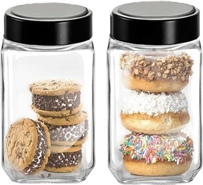 Flipkart SmartBuy Glass Utility Container  - 1000 ml(Pack of 2, Black)