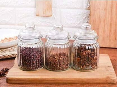 Hemtik Glass Cookie Jar  - 350 ml(Pack of 3, Clear)