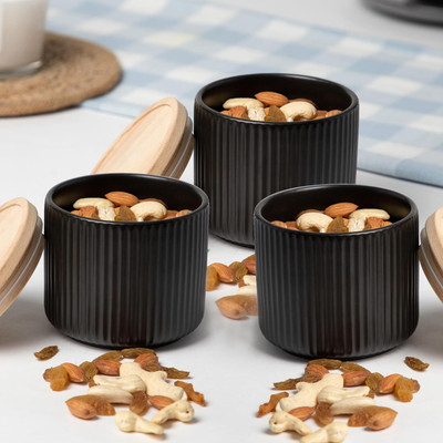 anko Stoneware Utility Container  - 400 ml(Pack of 3, Black)
