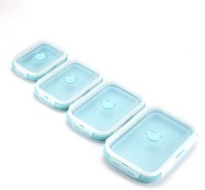 BAGONIA Silicone Fridge Container  - 1200 ml, 800 ml, 500 ml, 350 ml(Pack of 4, Blue, Clear)