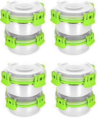 Zaib Stainless Steel Fridge Container  - 300 ml(Pack of 8, Green)