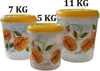 SHREE MART Plastic Grocery Container  - 5 kg, 7 kg, 11 kg(Pack of 3, Yellow)