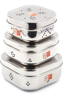 KCL Steel Fridge Container  - 150 ml(Pack of 3, Silver)