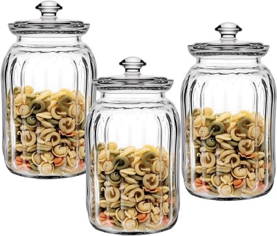 Star Work Glass Cookie Jar  - 1500 ml(Pack of 3, Clear)