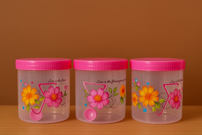 Maaa Store Plastic Tea Coffee & Sugar Container  - 1100 ml(Pack of 3, Pink)