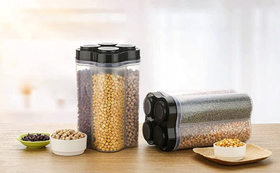 oneexport Plastic Grocery Container  - 2400 ml(Pack of 2, Clear, Black)