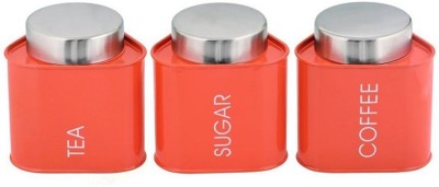 Boxy Steel Tea Coffee & Sugar Container  - 900 ml(Pack of 3, Red)
