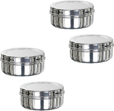 Milimercury Steel Utility Container  - 400 ml(Pack of 4, Silver)