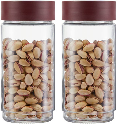 N H Enterprise Glass Grocery Container  - 2000 ml(Pack of 2, Maroon)