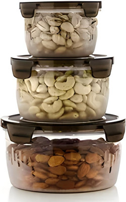 malisales Plastic Fridge Container  - 600 ml, 1200 ml, 1800 ml(Pack of 3, Brown)