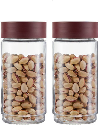 AK HUB Glass Grocery Container  - 1000 ml(Pack of 2, Maroon)