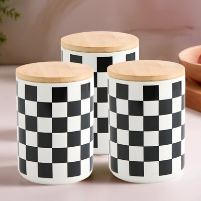 The Better Home Ceramic Utility Container  - 800 ml(Pack of 3, Black, White)