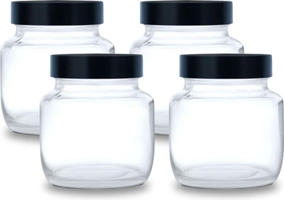 SKWAION Glass Grocery Container  - 250 ml(Pack of 4, Black)