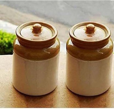 HOOLI Ceramic Pickle Jar  - 1000 ml(White, Brown)