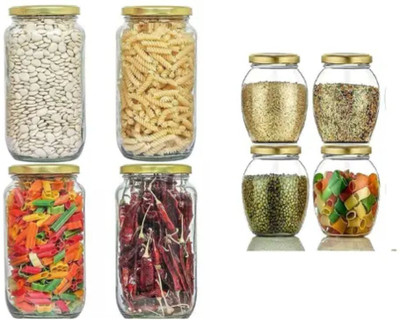 Hicliqcreations Glass Grocery Container  - 1000 ml, 350 ml(Pack of 8, Clear)