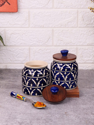 VarEesha Ceramic Utility Container  - 500 ml(Pack of 2, Blue)