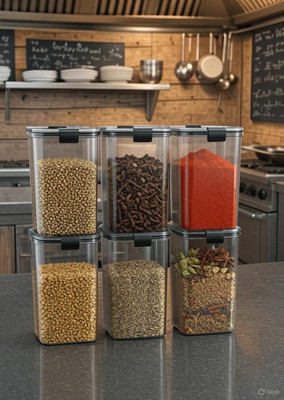 DYK Plastic Cookie Jar  - 1.2 L(Pack of 6, Black, Transparent)