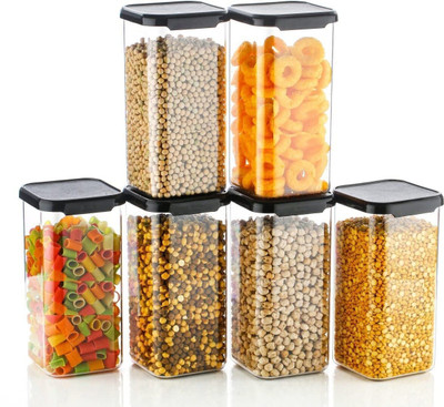 kitchkart Plastic Grocery Container  - 1500 ml(Pack of 6, Black)