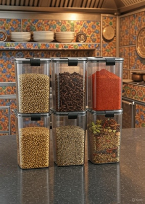 DYK Plastic Cookie Jar  - 1.2 ml(Pack of 6, Black, Transparent)