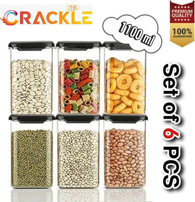 Crackle Plastic Grocery Container  - 1100 ml(Pack of 6, Black)