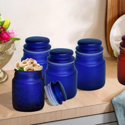 Pure Source India Glass Cookie Jar  - 110 ml(Pack of 4, Blue)