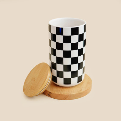 Ekhasa Ceramic Grocery Container  - 1000 ml(Black, White)