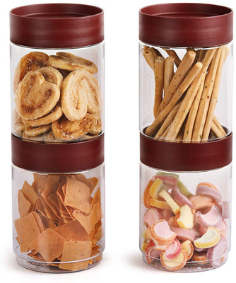 AVAIKSA Glass Grocery Container  - 2000 ml(Pack of 4, Maroon)