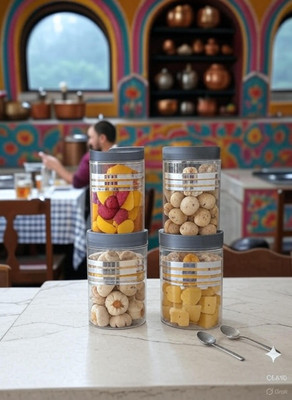 DYK Plastic Cookie Jar  - 1100 ml, 640 ml, 350 ml, 250 ml(Pack of 16, White, Silver)